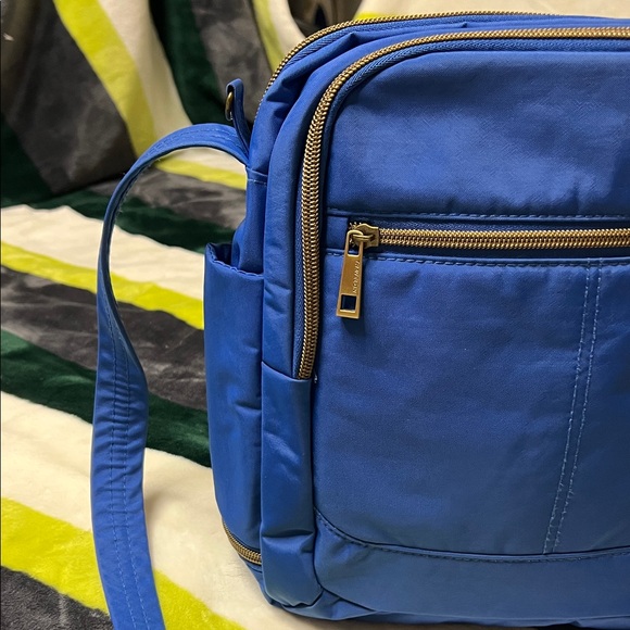 Travelon Royal Blue Crossbody Messenger Bag with Gold Hardware - Picture 4 of 13